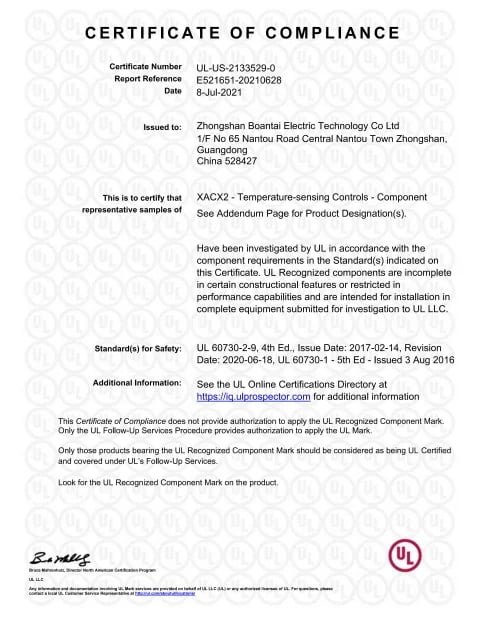 UL certification document
